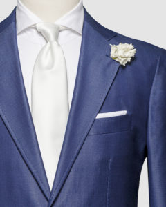 blue wedding suit close up